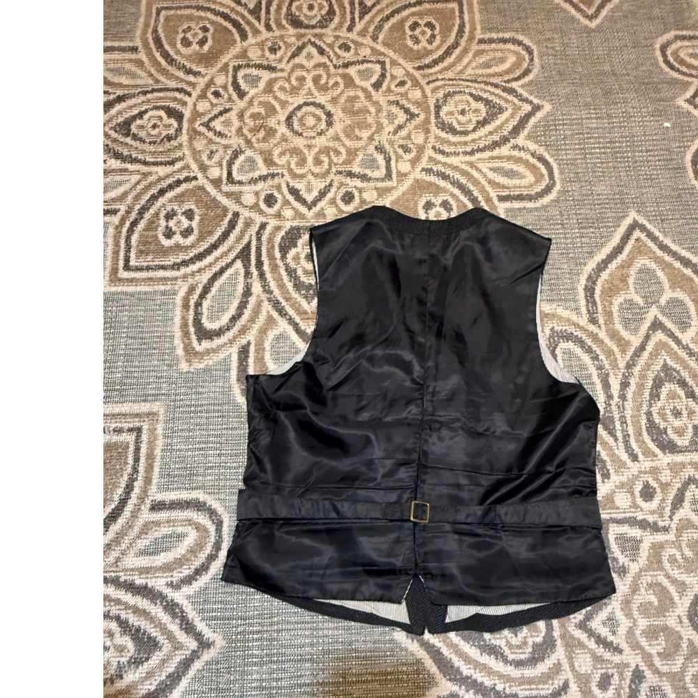 Merona Mens Medium Charcoal Grey Herringbone Wool Blend Suit Vest Waistcoat - Picture 6 of 7